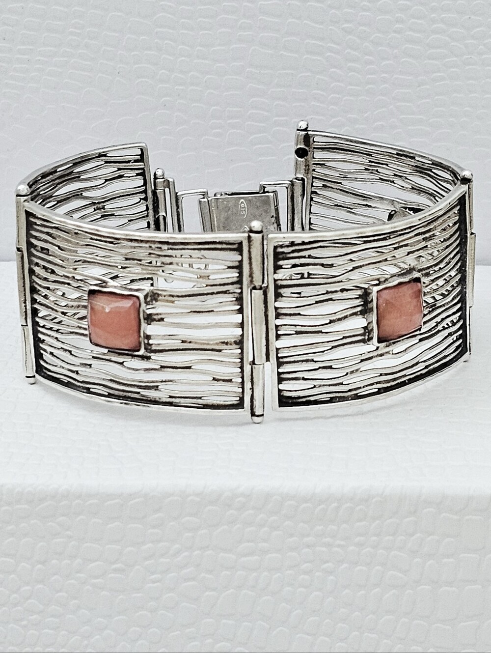 Silpada HTF Sterling Silver Cherry Quartz Square Textured Panel Bracelet B1189